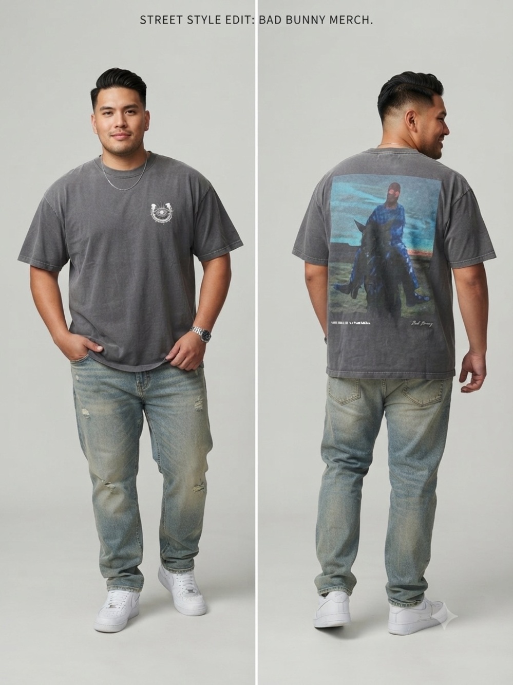 Men's Bad Bunny  Graphic T-Shirt Gray Concert Merch. Size: XXL